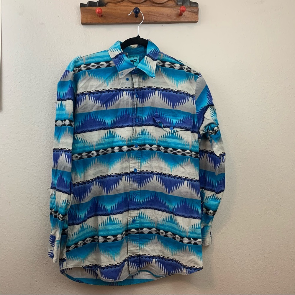 Vintage Roper Aztec Southwest Button Front Western Shirt Mens Medium Made In USA